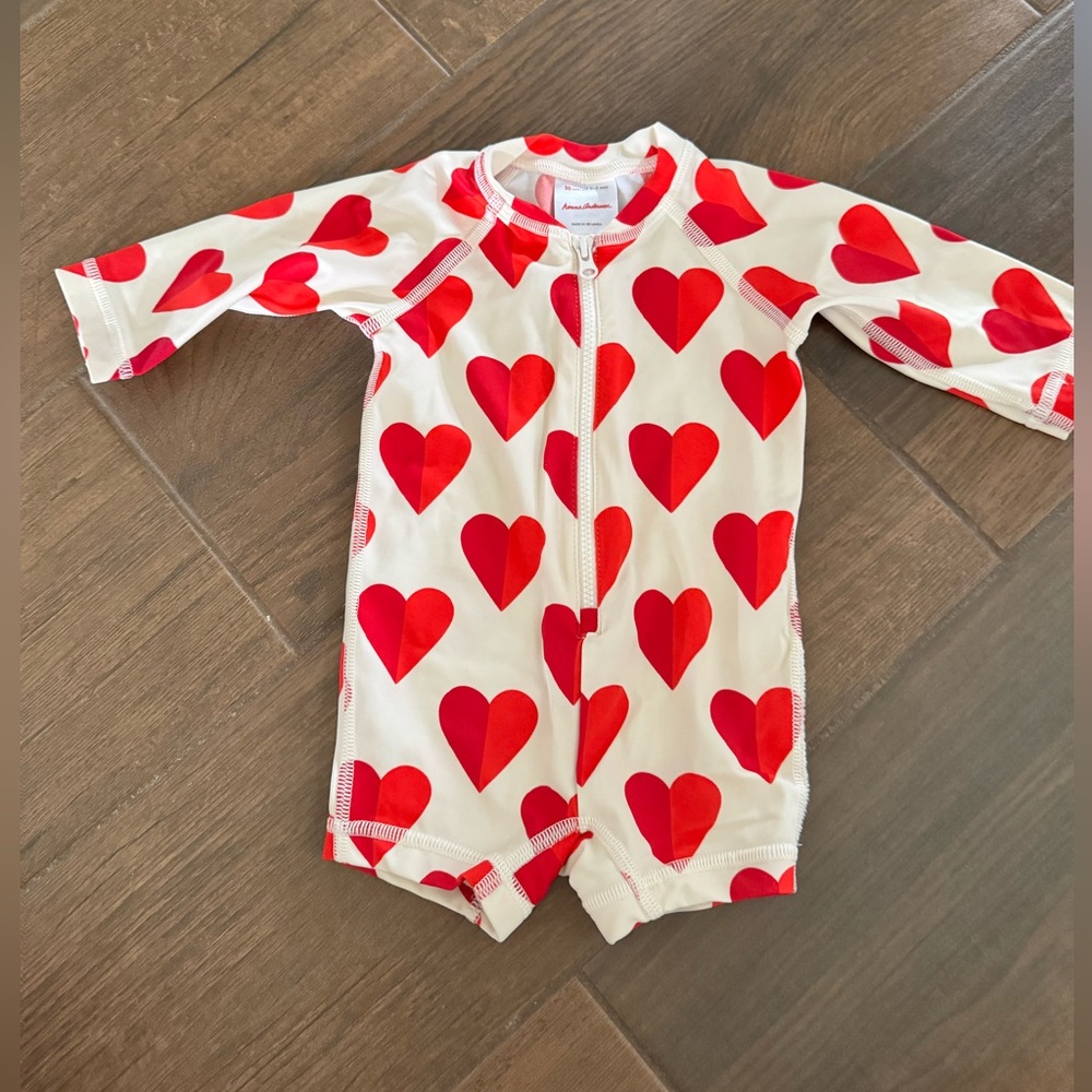 Hanna Andersson Red Heart Patterned Baby Rash Guard